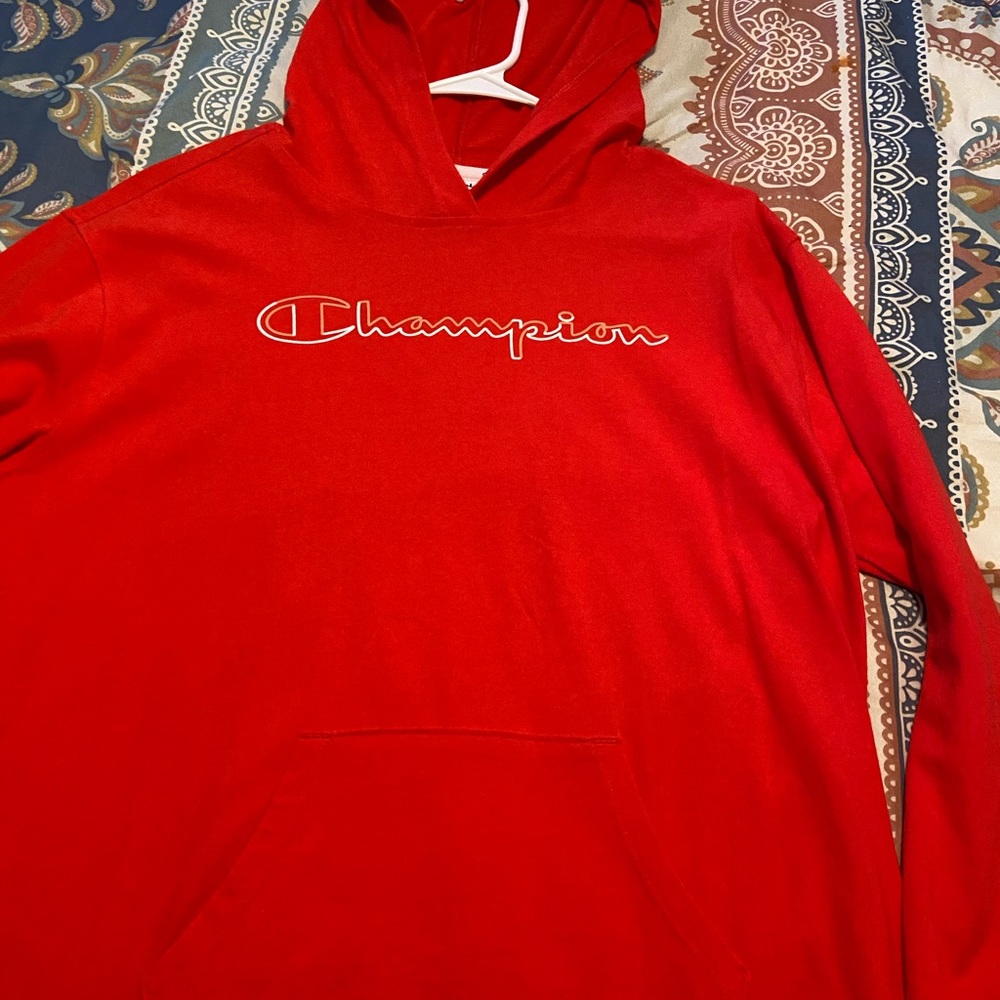 Red champion hoddie